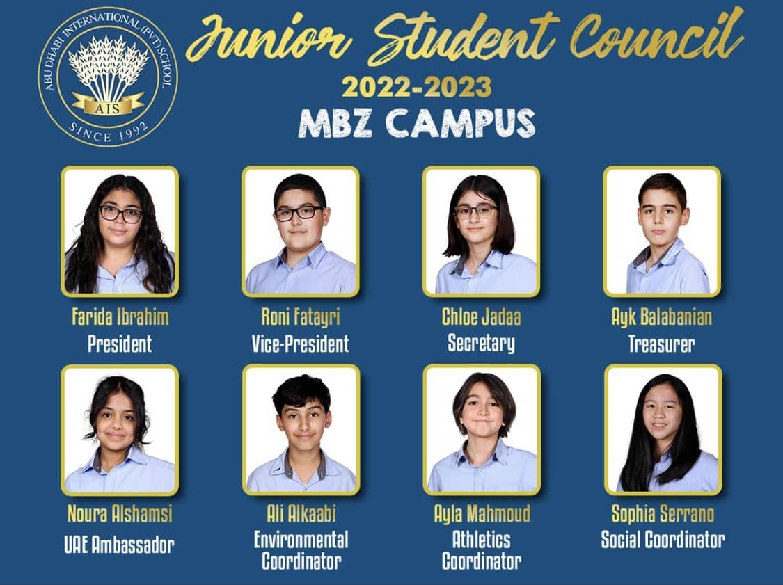Junior Student Council of Abu Dhabi International School at the MBZ Campus, 2022-23