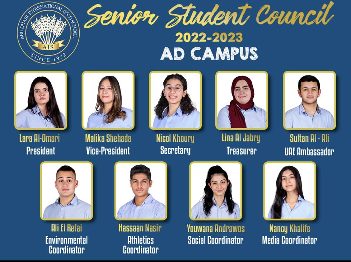 Senior Student Council of Abu Dhabi International School at the Abu Dhabi Campus, 2022-23