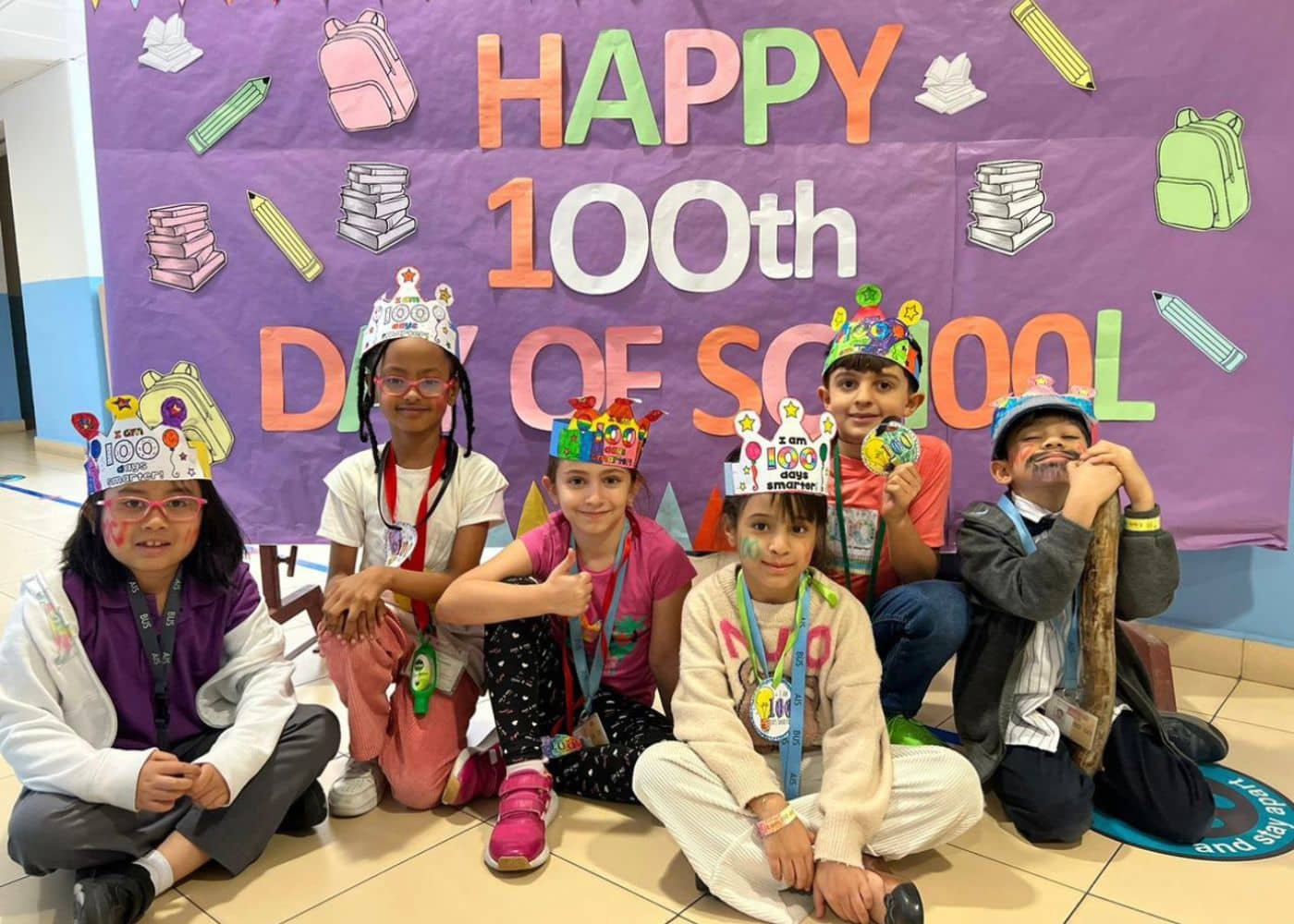 Students of Abu Dhabi International School at the 100 Days of School event