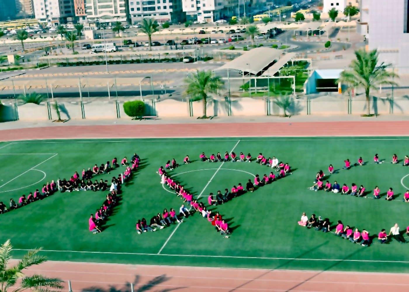 Students of Abu Dhabi International School at the Cancer Awareness event