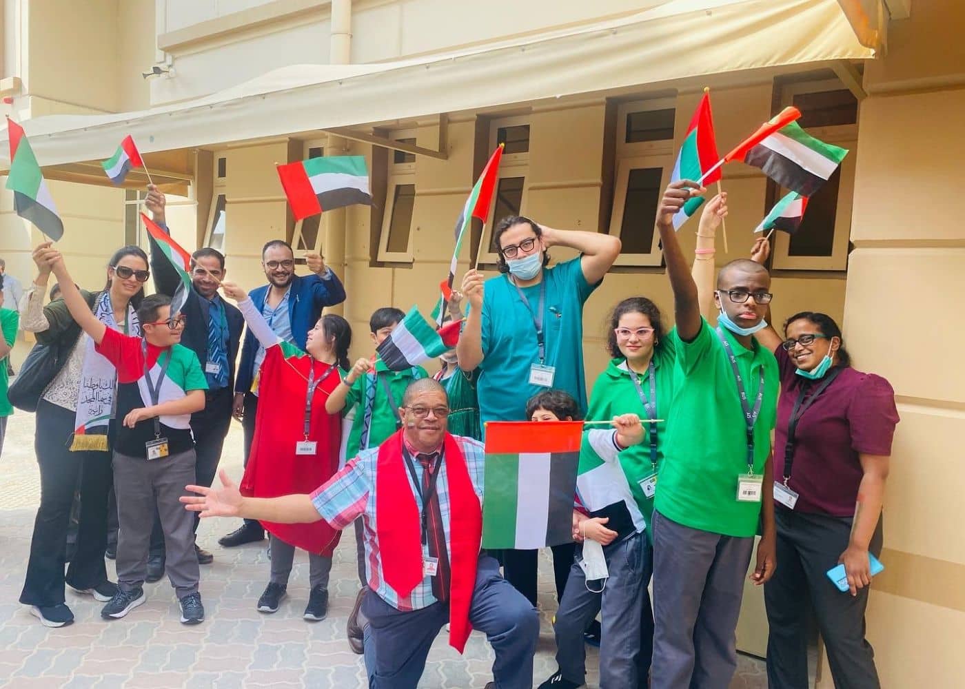Teachers and students of Abu Dhabi International School at the Flag Day event