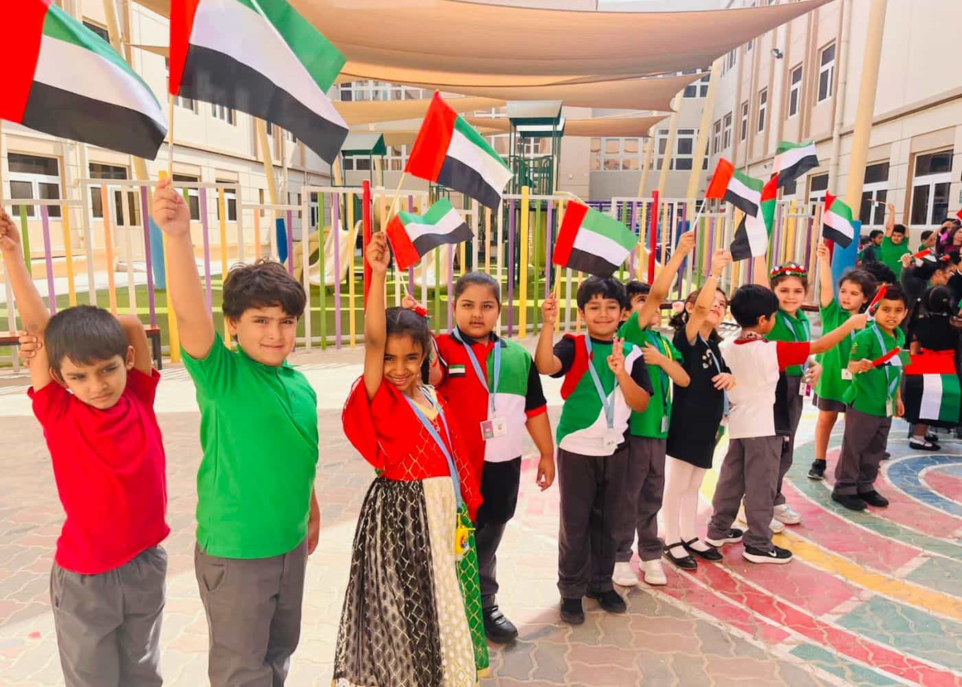 Students of Abu Dhabi International School at the Flag Day event