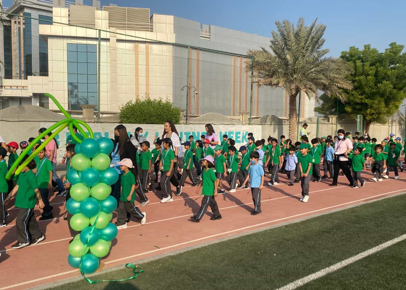 Students of Abu Dhabi International School at the Healthy Living Awareness event