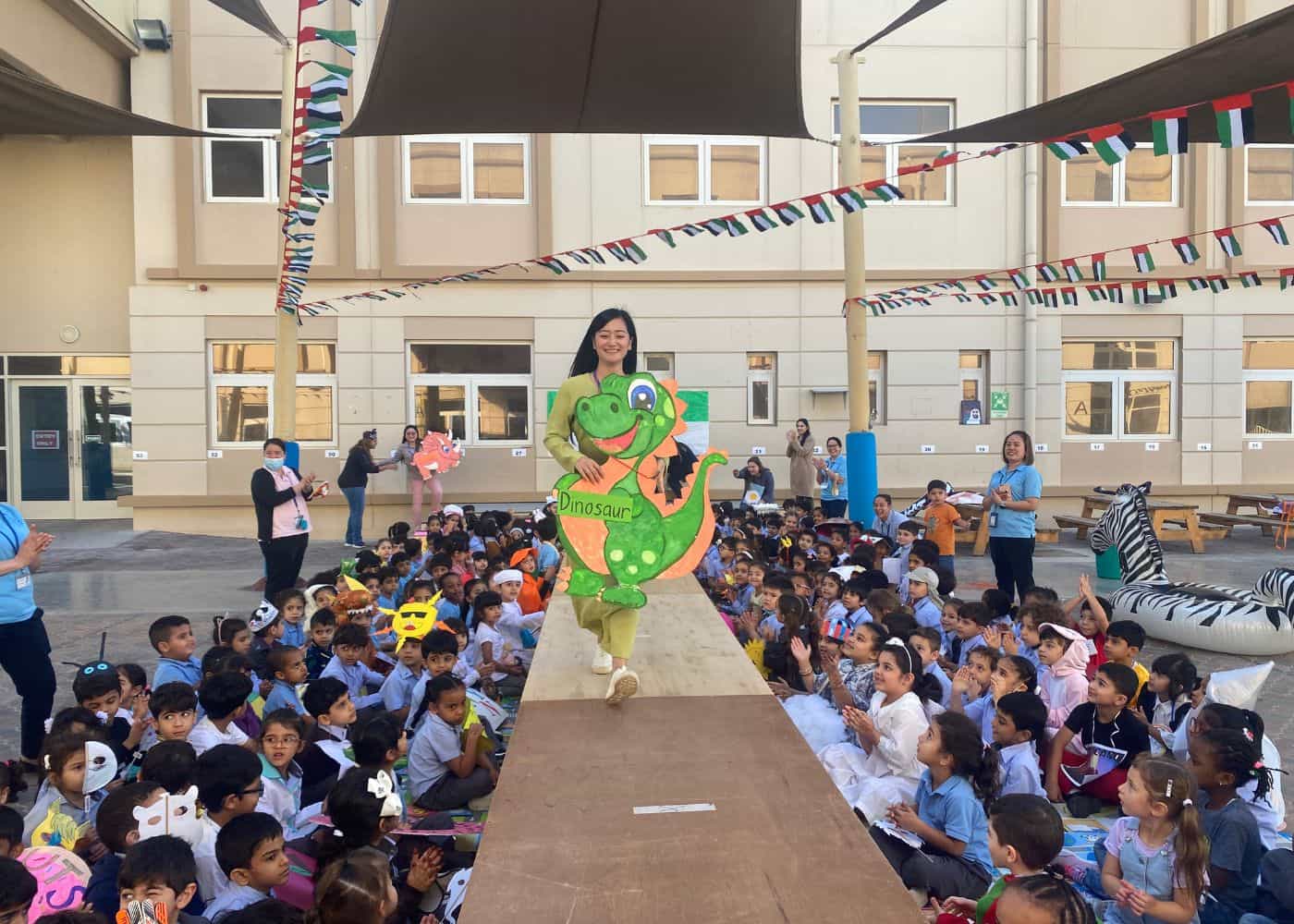 Elementary students and teachers of Abu Dhabi International School at the Vocabulary Parade event